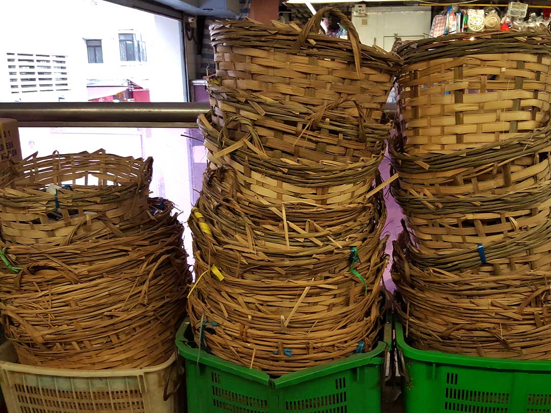 香港生鮮市場の竹籠