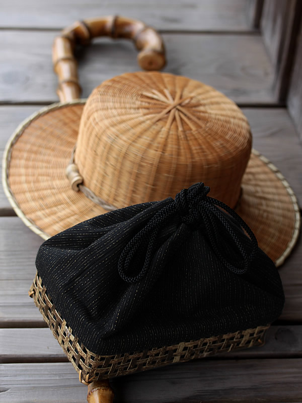 虎竹巾着籠、竹帽子、竹ステッキ