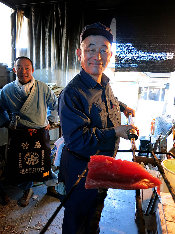 鰹タタキ藁焼き体験、田中鮮魚店