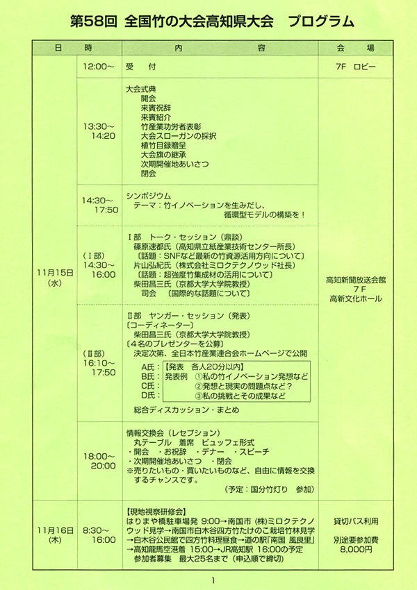 第58回目全国竹の大会高知県大会プログラム