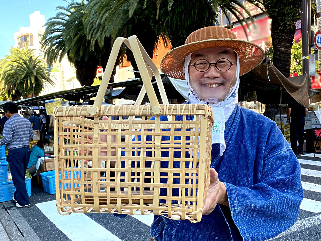 白竹粗四ツ目スーパー籠、竹虎四代目（山岸義浩）