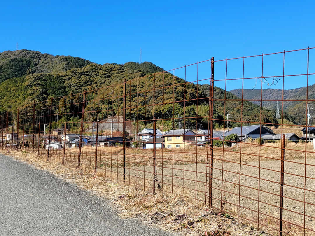 獣害対策の金網フェンス