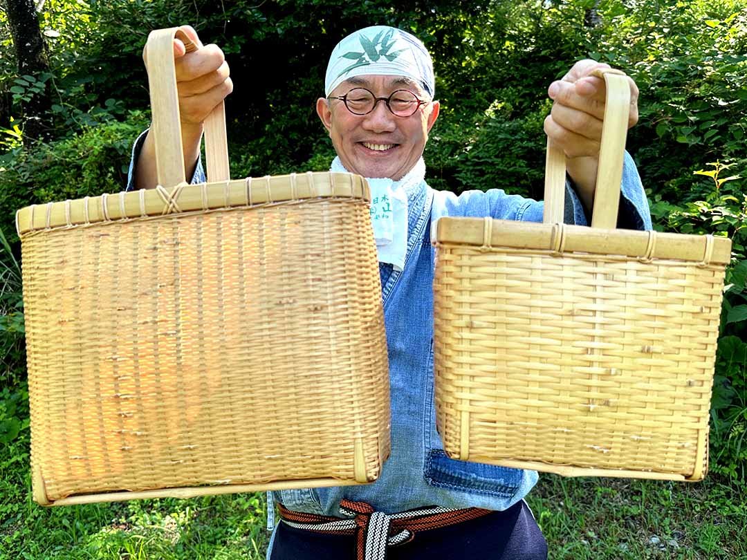 白竹手提げ籠バッグ、竹虎四代目（山岸義浩）