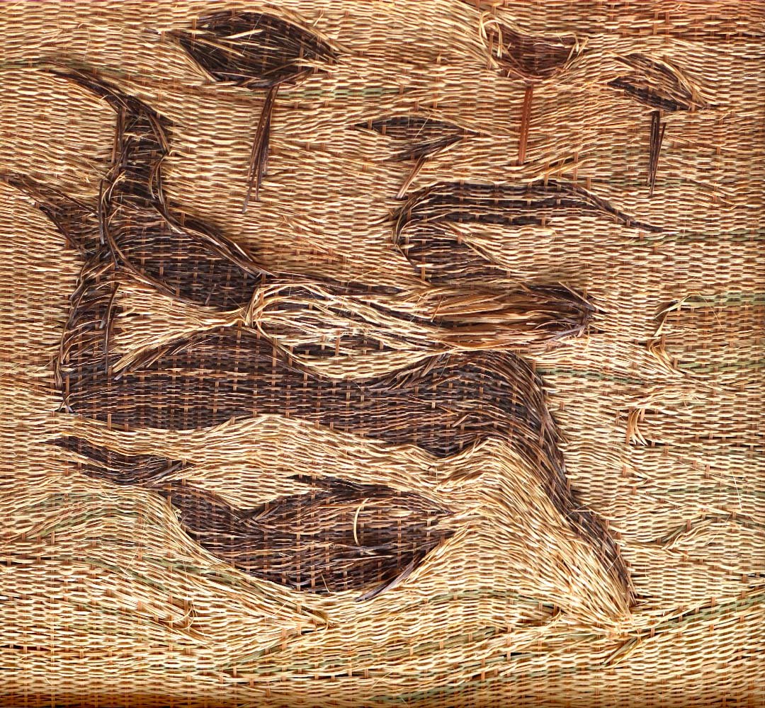 竹で描かれた絵画「河童」