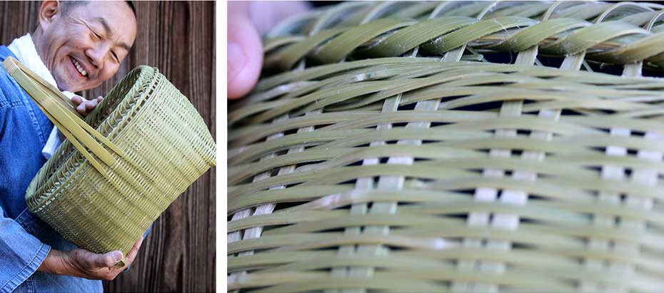 真竹磨き手提げ籠の編み