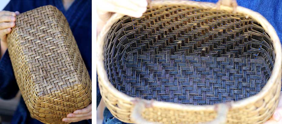 くるみ丸編み手提げ籠バッグ（表皮）の底部分