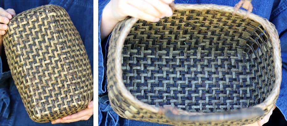 くるみ丸編み手提げ籠バッグ（市松）の底部分