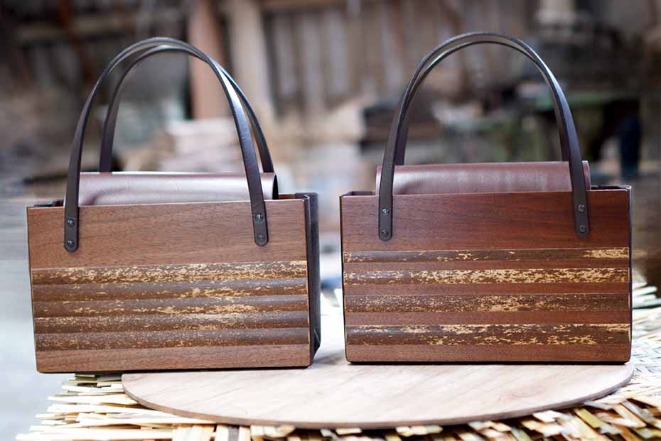 木と虎竹のハンドバッグ