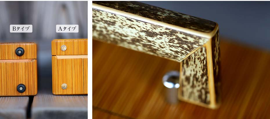 竹ヒゴ市松アタッシュケース（虎竹ハンドル）のAタイプ・Bタイプの底と虎竹持ち手