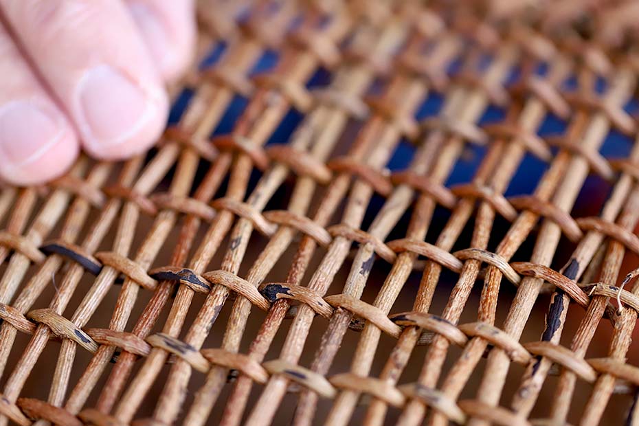 あけびこだし編み手提げ籠バッグのこだし編みの編み目