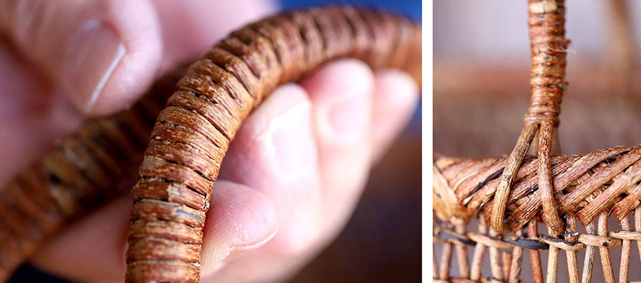 あけびこだし編み手提げ籠バッグの持ち手