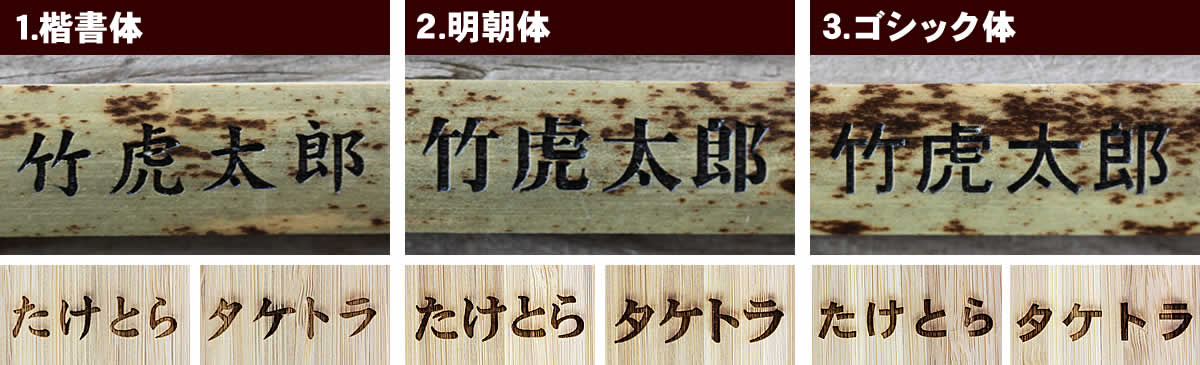 ひらがな、カタカナ、漢字の刻印