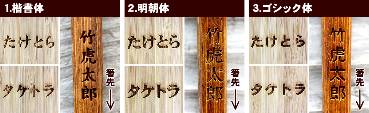 ひらがな、カタカナ、漢字の刻印