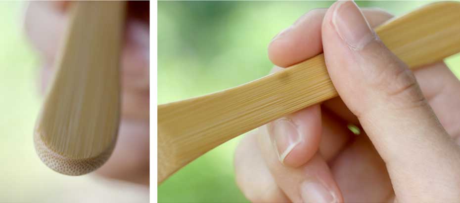 極上竹ミニしゃもじの竹表皮と手にやさしい柄部分
