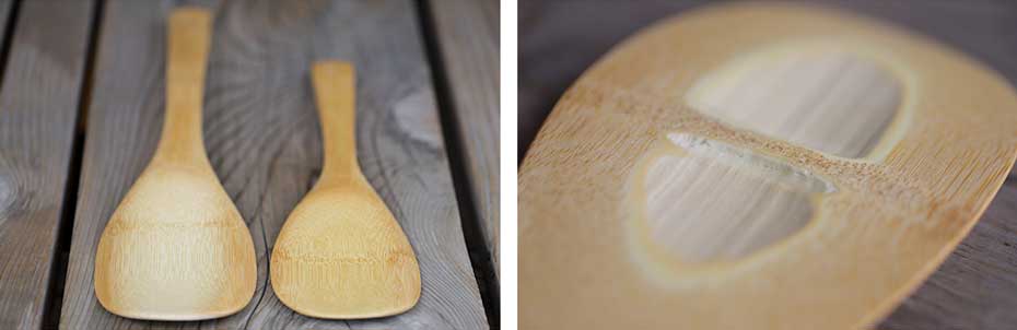 竹杓文字の程良いカーブの皿部分と竹らしい竹節入り