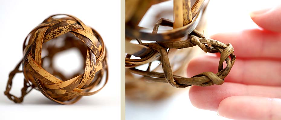 虎竹柱掛花籠 繭,口部分,持ち手