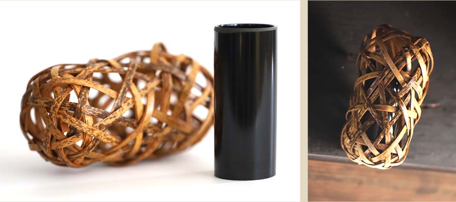 虎竹柱掛花籠 繭,筒