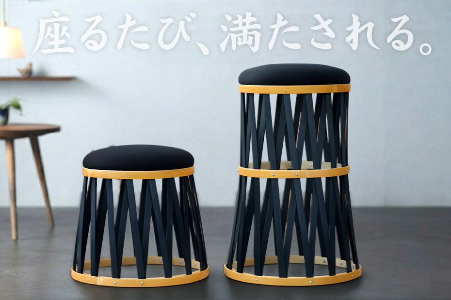 BBスツール（黒）は日本製の竹製スツール