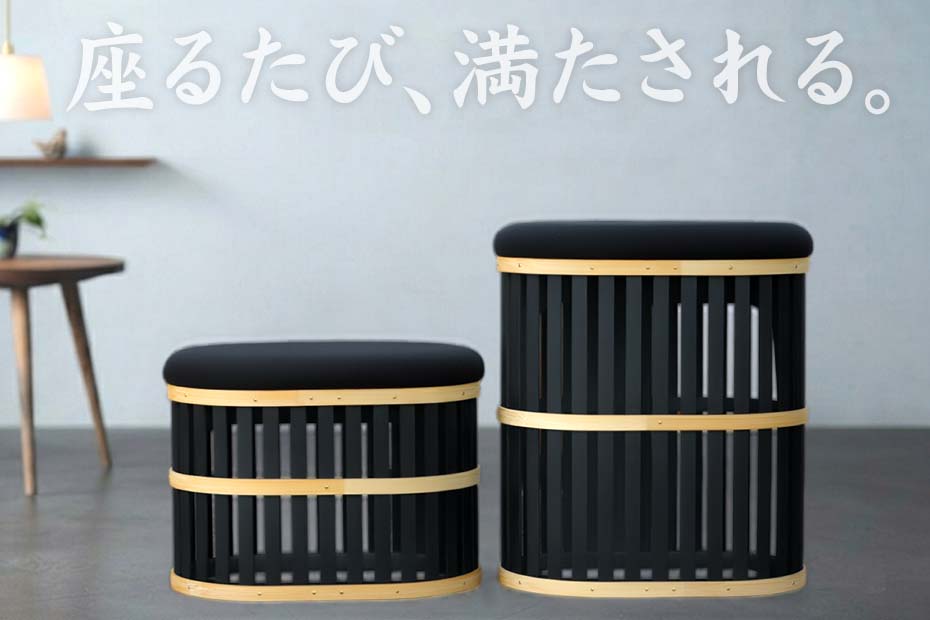 BIWAスツール（黒）は和モダンの竹製椅子