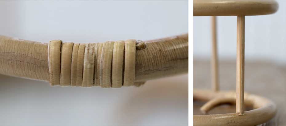 籐コーヒードリッパー置きの竹ヒゴと籐巻き