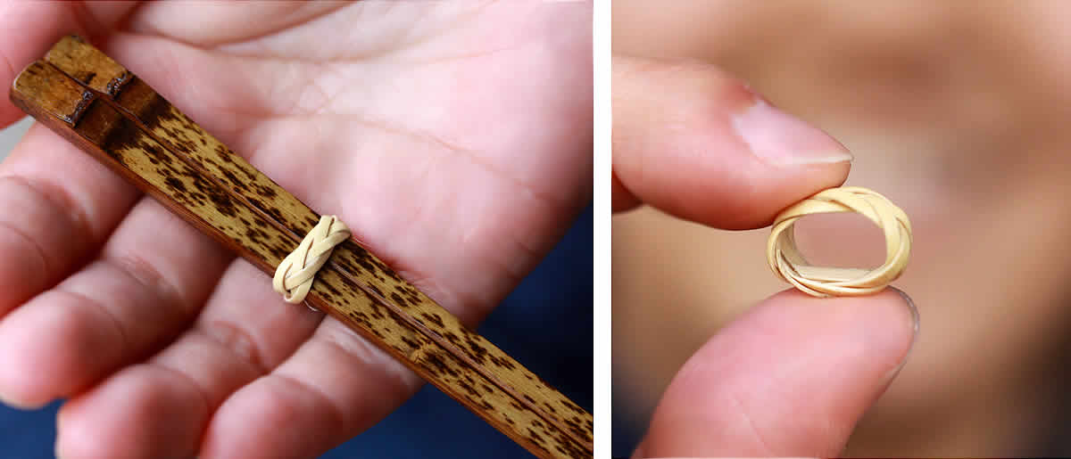 黒竹筒箸箱と虎竹漆箸セット,箸用の籐タガ