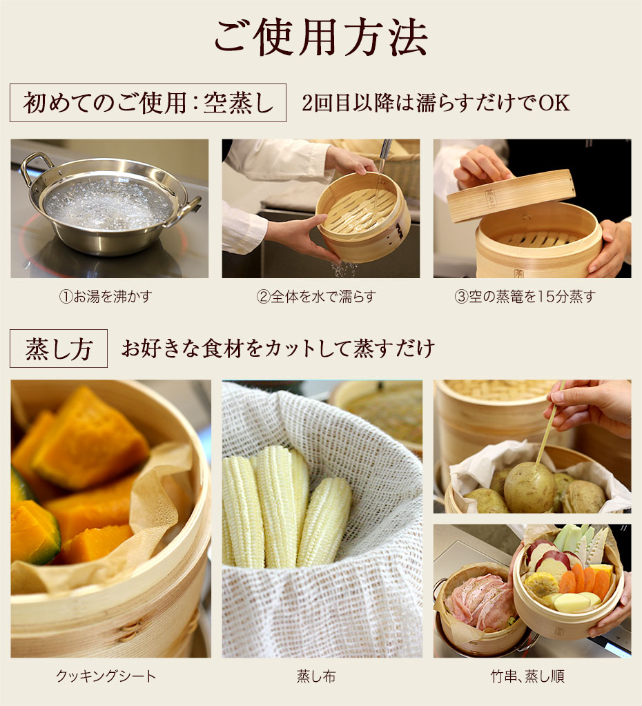 杉蒸篭「蒸とら」のご使用方法