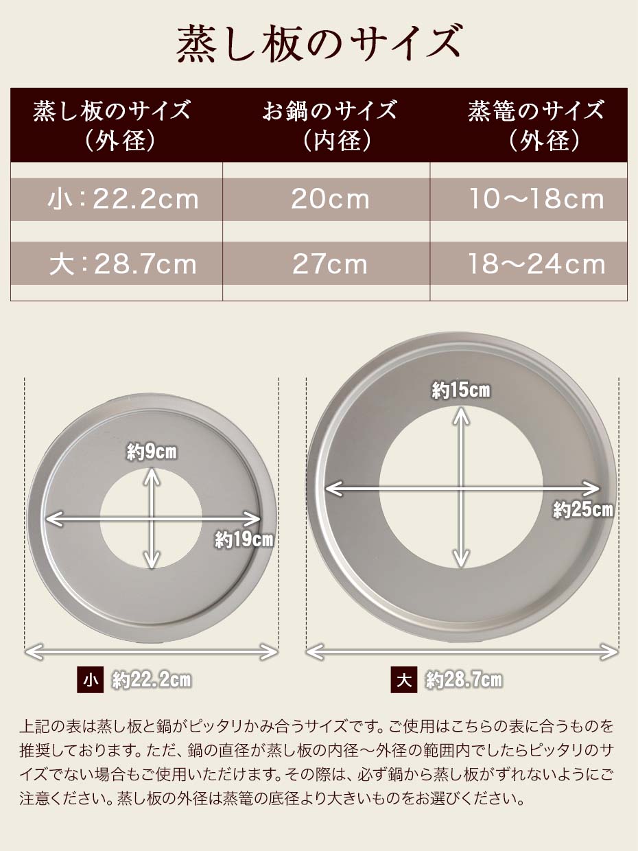 【国産】蒸篭用蒸し板（受け台）のサイズ