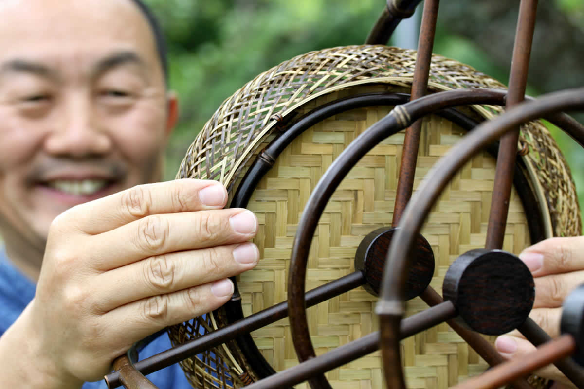 虎竹平かご,高台付き