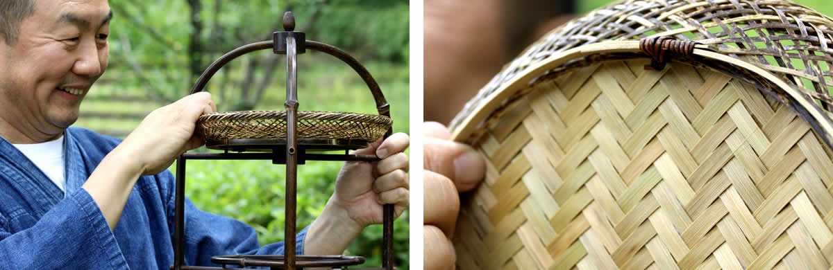 虎竹平かご,高台付き