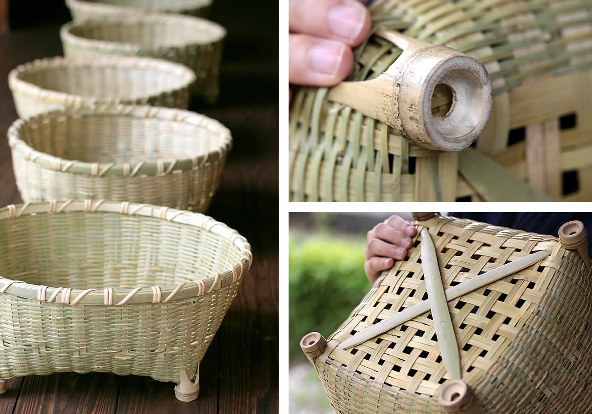 籐巻茶碗籠,足付き,力竹,底部分