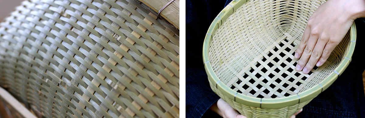 お一人様の椀かご（楕円）、竹編み、底部分