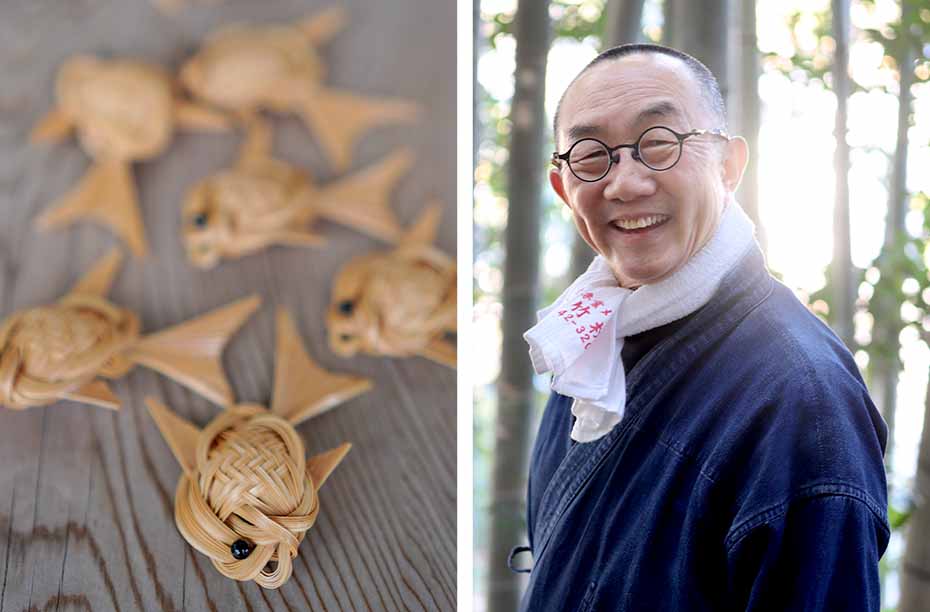 竹編み魚型箸置きと竹虎四代目