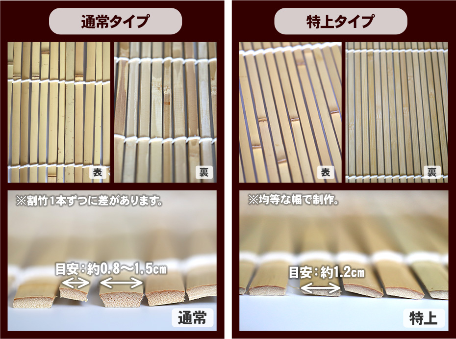 国産別注竹すのこ（オーダーメイド）のサイズ
