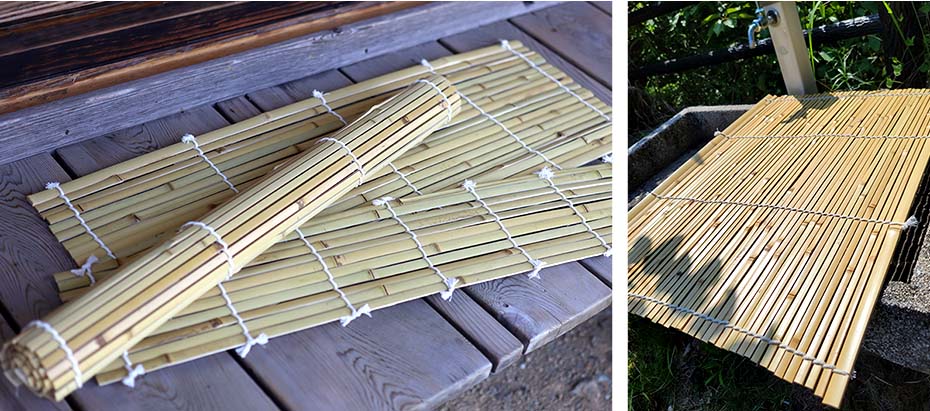 国産別注竹すのこ（オーダーメイド）は幅広の割竹を使用し、丈夫なタコ糸で編み上げた業務用竹すのこ