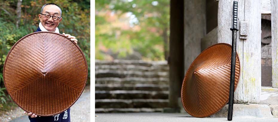 匠の技で編み上げた国産竹網代編み浪人笠
