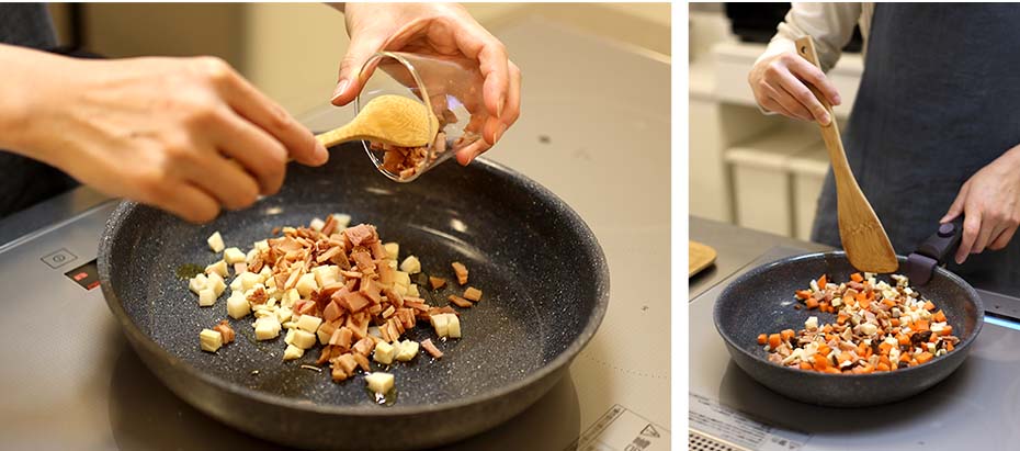 もち米以外の具材を炒める