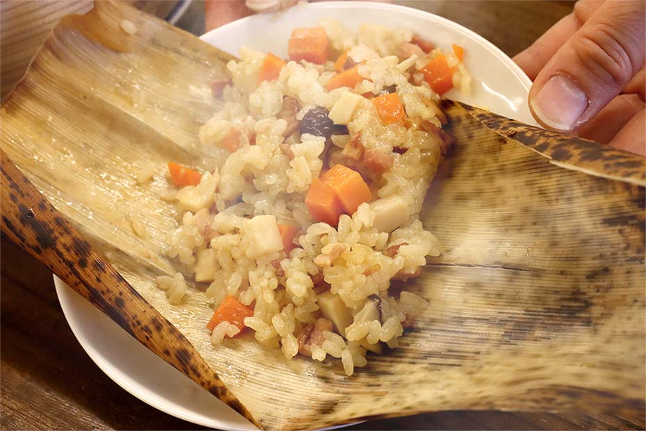 国産竹皮と蒸籠を使ったちまきの完成