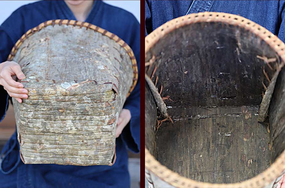 サワグルミ丸籠（銀鼠）の底部分