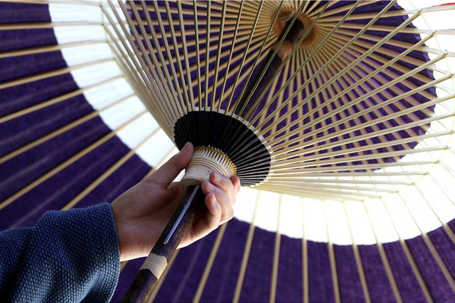 黒竹番蛇の目傘の伝統的な竹細工