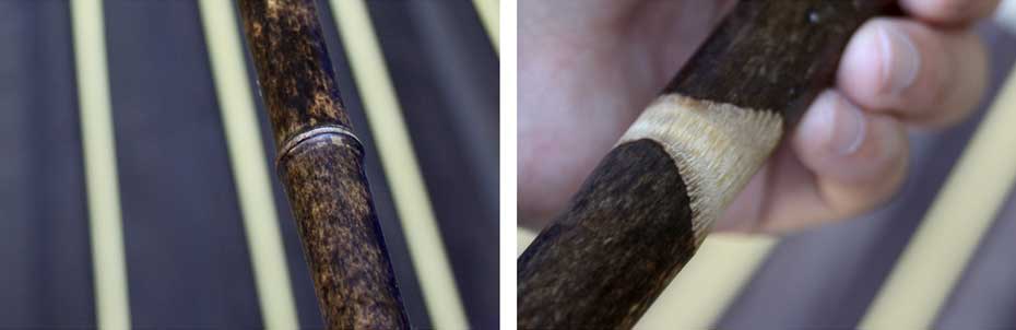 高知県特産の黒竹で作られた黒竹番蛇の目傘の黒竹柄の光沢と削り部分