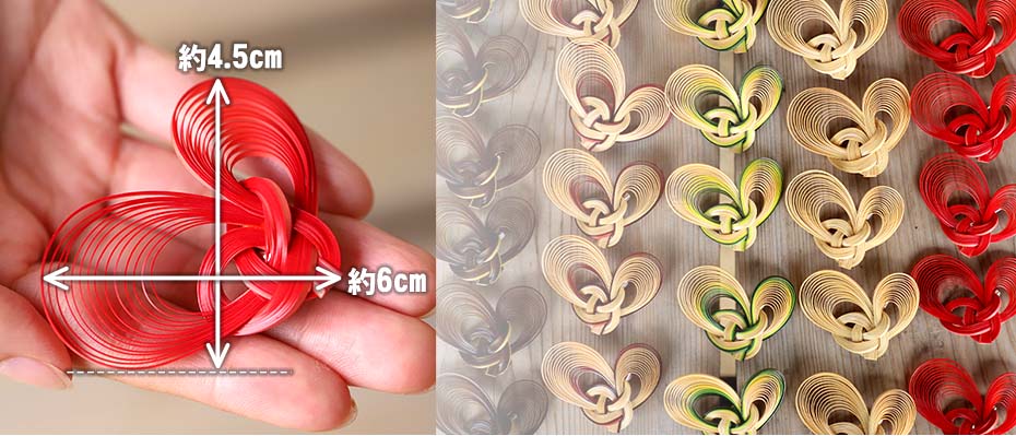 竹を束ねたハート型のブローチのサイズ