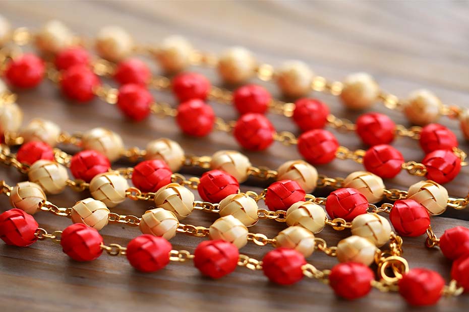 竹玉編みネックレス（白）