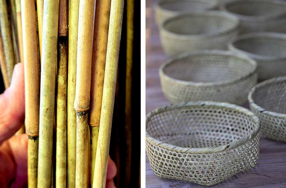 しの竹で編まれる篠竹六ツ目編み丸籠 特上（小豆洗い）