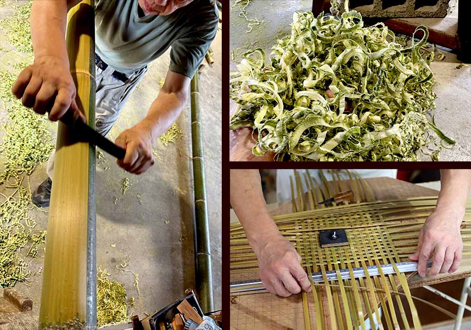 竹表皮を削る職人
