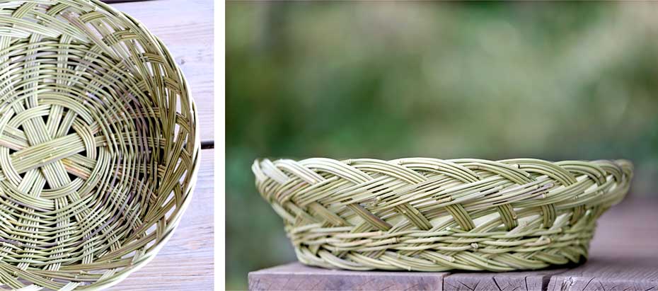 幻のメゴ笹皿籠 35cmの丁寧な竹編み