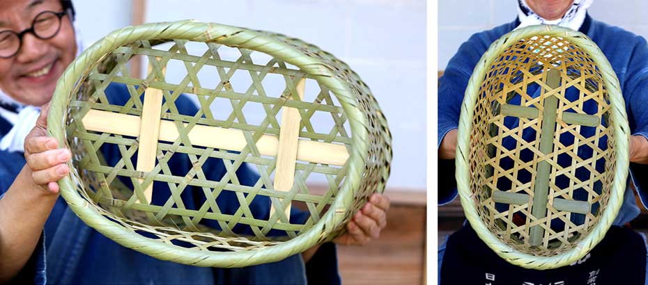 伝統の真竹洗濯籠（楕円）の力竹