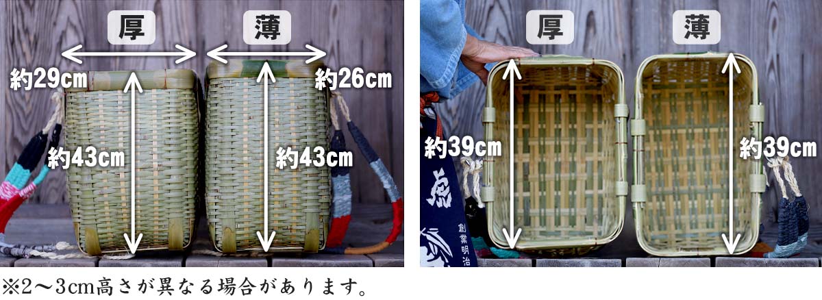 真竹角背負い籠のサイズ